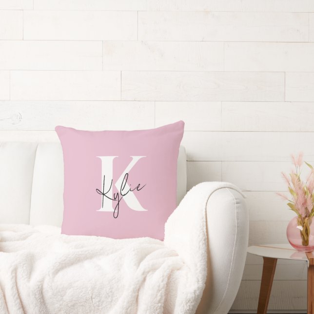 Modern Pink Personalized Monogram Name -  Throw Pillow (Couch)