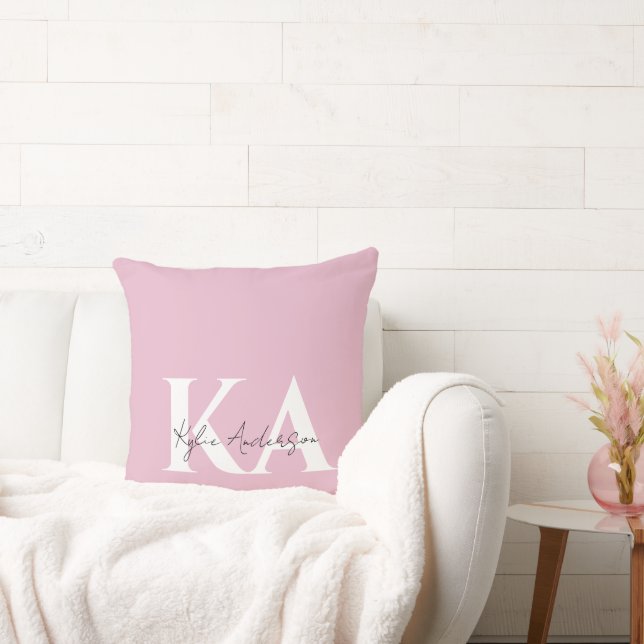 Modern Pink Personalized Monogram Name -  Throw Pillow (Couch)