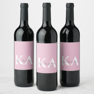 Modern Pink Personalized Monogram Name - Wine Label