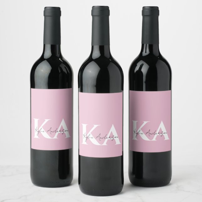 Modern Pink Personalized Monogram Name -  Wine Label (Bottles)
