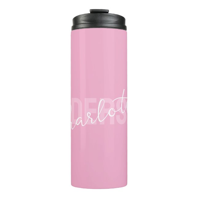 Modern Pink Personalized Name Monogram Thermal Tumbler (Front)