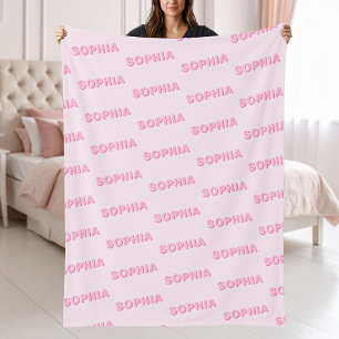 Modern Pink Personalized Repeating Name Pattern Fleece Blanket