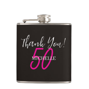 Modern Pink Personalized Thank You Birthday Hip Flask