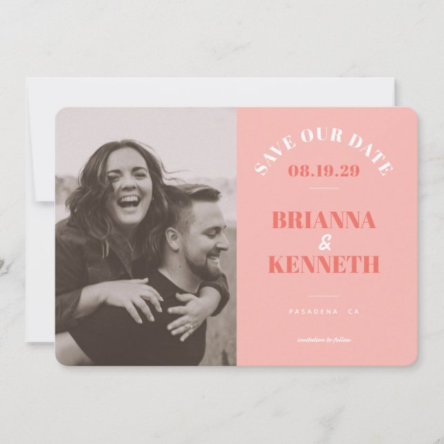 Modern Pink Photo Card Wedding Save the Date (Devant)