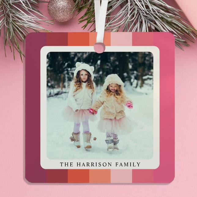 Modern Pink Photo Christmas Metal Ornament (Creator Uploaded)