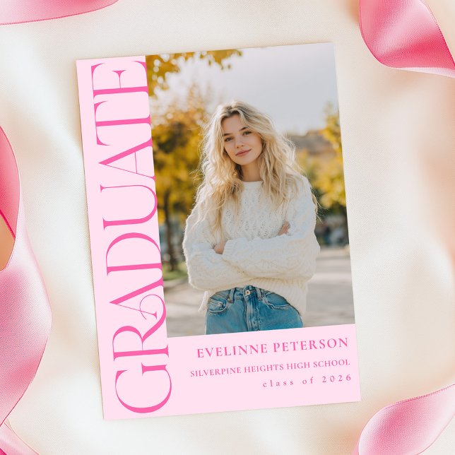 Modern Pink Photo Graduation Invitation (Creator Uploaded)