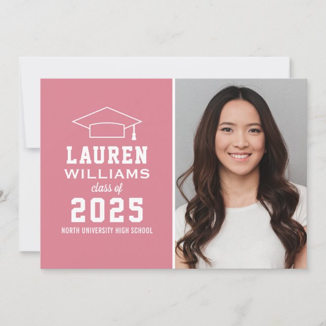 Modern Pink Photo Graduation Party Invitation (Front)