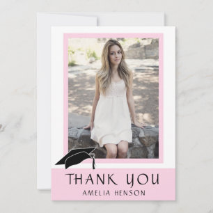 Modern Pink Photo Graduation  Thank You Card