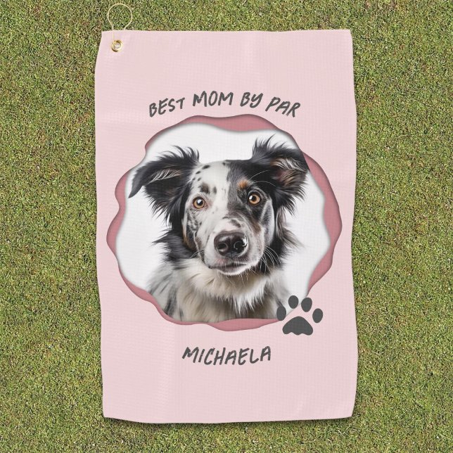 Modern Pink Photo Pet Dog Best Mom  Golf Towel (Creator Uploaded)