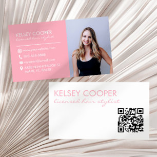 Modern Pink Photo Picture QR Code Custom Business Card