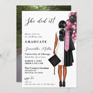 Modern Pink Photo She Did It Graduation Invitation