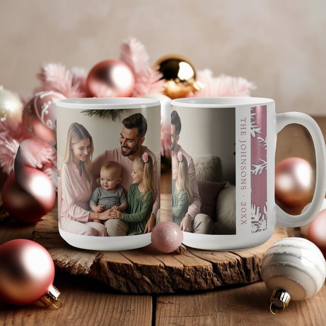 Modern Pink photo Snowflakes pattern  Coffee Mug (Modern Pink photo Snowflakes pattern Coffee Mug)
