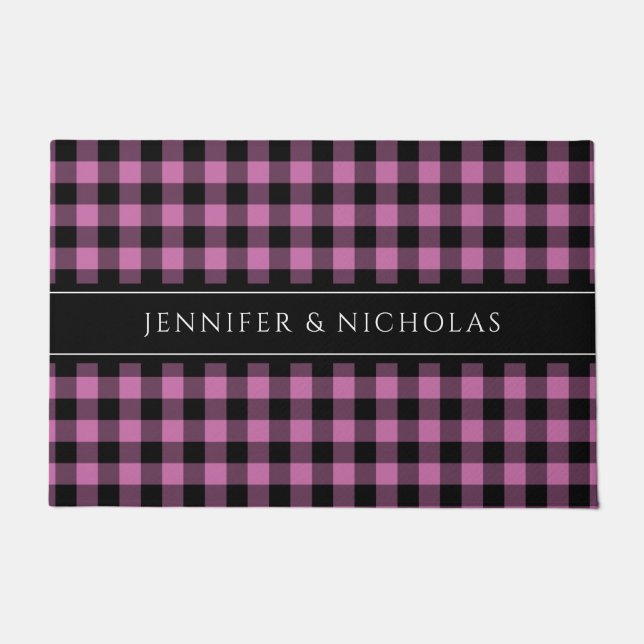Modern Pink Plaid Custom Name  Doormat (Front)