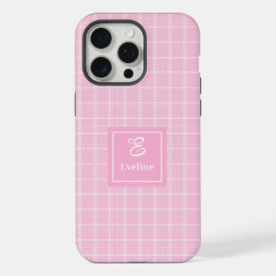 Modern Pink Plaid iPhone Case Chic Custom Name