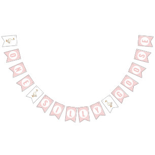 Modern Pink Plaid One Silly Goose First Birthday Bunting Flags