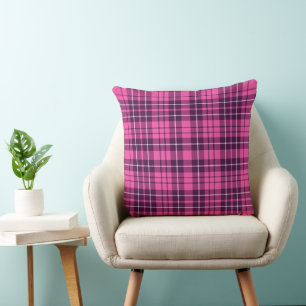 Modern Pink Plaid Throw Pillow
