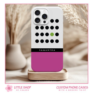 Modern Pink Polka Dot Colour Block Monogram iPhone 15 Case