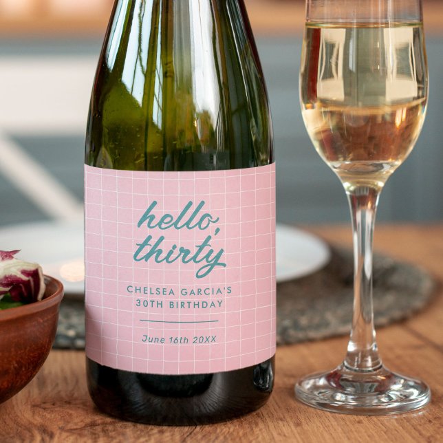 Modern Pink Pool Party Birthday Sparkling Wine Label (wine bottle label for a birthday pool party)