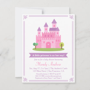Modern Pink Princess Castle Baby Girl Shower Party Invitation