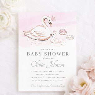Modern Pink Princess Swan Baby Shower Invitation