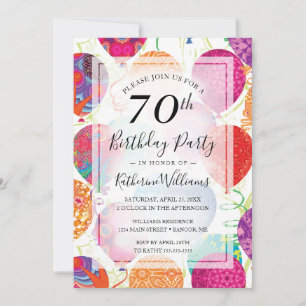 Modern Pink Purple Balloons 70th Birthday Party Invitation