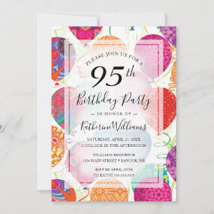 Modern Pink Purple Balloons 95th Birthday Party Invitation