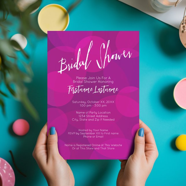 Modern Pink Purple Bokeh Wedding Bridal Shower Invitation (Modern Bridal Shower Invitation in Hot Pink and Purple)