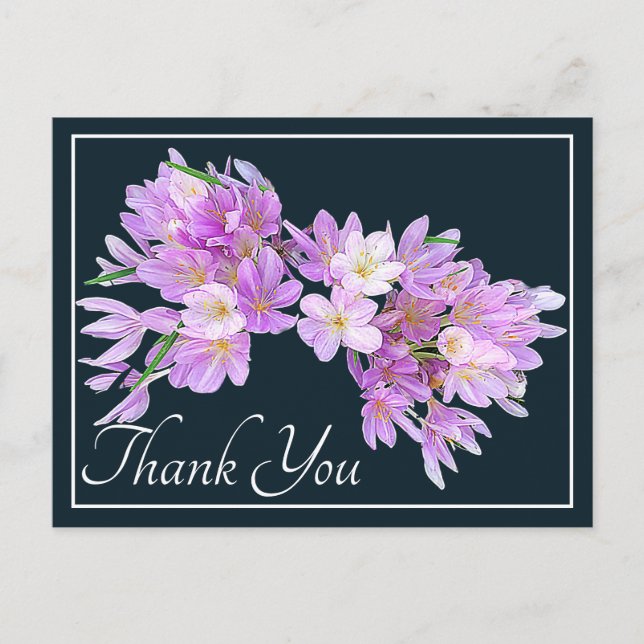 Modern Pink Purple Crocus Floral Pretty Thank You Postcard (Front)