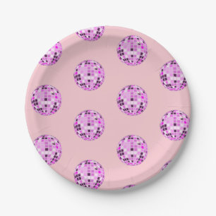 Modern Pink Purple Disco Ball Pattern Pastel Pink  Paper Plate