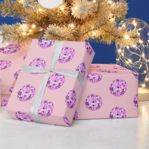 Modern Pink Purple Disco Ball Pattern Pastel Pink Wrapping Paper