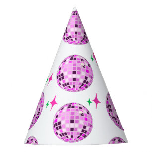 Modern Pink Purple Disco Ball White Party Hat