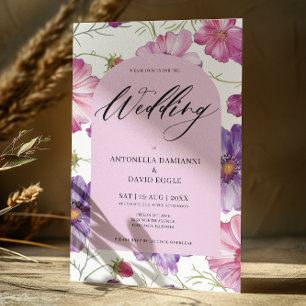 Modern Pink Purple Floral Blossom  QR Code Wedding Invitation