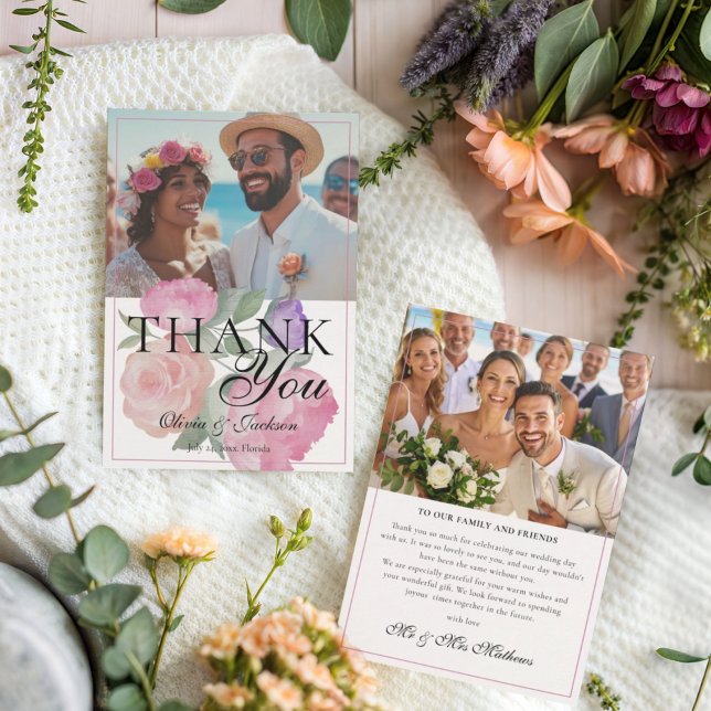 Modern Pink & Purple Floral Wedding Thank You  (Creator Uploaded)