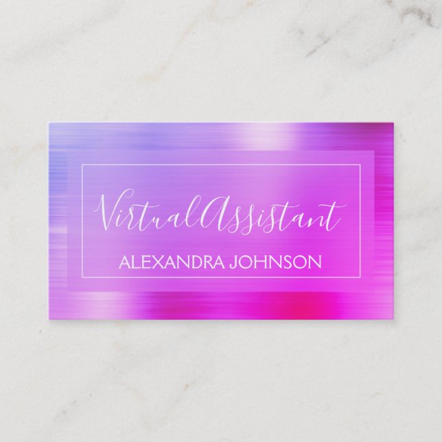 Modern Pink Purple Foil Virtual Assistant Business Card (Front)