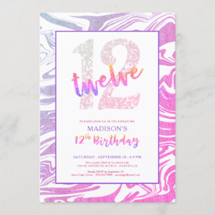 Modern Pink Purple Glitter 12th Birthday Invitation