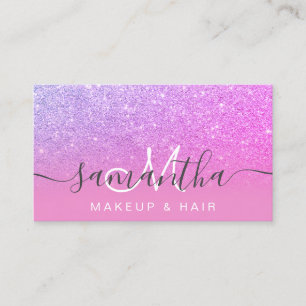 Modern pink purple glitter ombre makeup hair business card