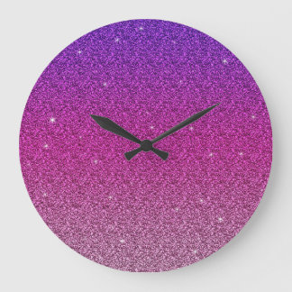 Modern Pink purple gradient glitter girly  Large Clock