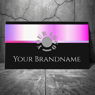 Modern Pink Purple Gradient Shimmer Black and Logo Business Card