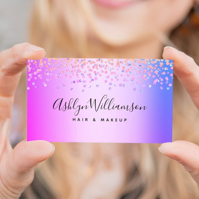 Modern pink purple hair salon makeup artist luxury business card (Creator Uploaded)