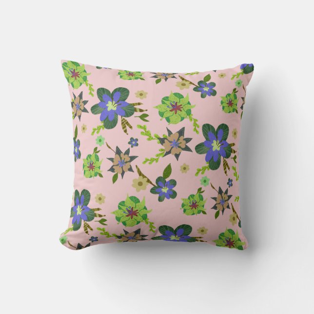 Modern Pink Purple Hibiscus Pattern Throw Pillow (Front)