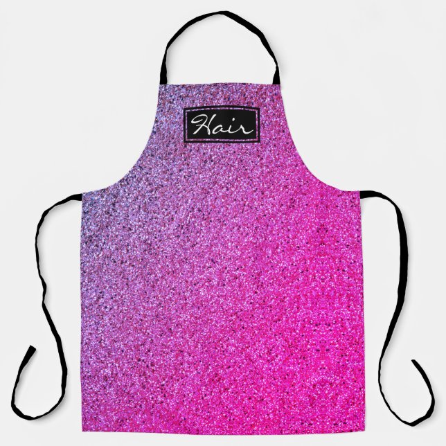 Modern Pink Purple Ombre Glitter Hair Stylist Apron (Front)