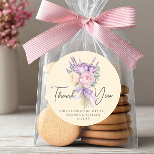Modern Pink Purple Peony Flower Bouquet Thank You Classic Round Sticker