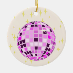 Modern Pink Purple Retro Disco Ball Beige Ceramic Ornament