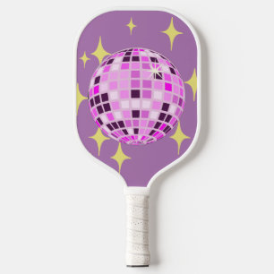 Modern Pink Purple Retro Disco Ball Beige Pickleball Paddle