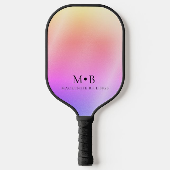 Modern Pink Purple Yellow Orange Monogram Name Pickleball Paddle (Front)