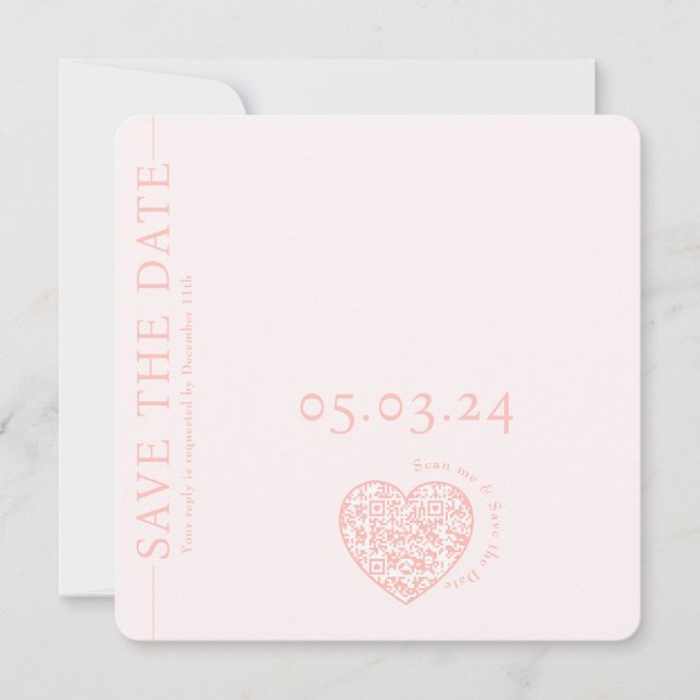 Modern Pink QR code heart Wedding Save the Date (Front)