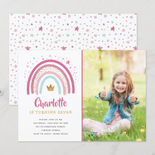 Modern Pink Rainbow Birthday Party Invitation