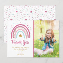 Modern Pink Rainbow Birthday Party Thank You Card