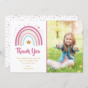 Modern Pink Rainbow Birthday Party Thank You Card