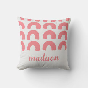 Modern Pink Rainbow Grey Adorable Kids Custom Throw Pillow